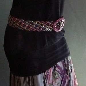 Vintage Leather Rainbow Braided Belt